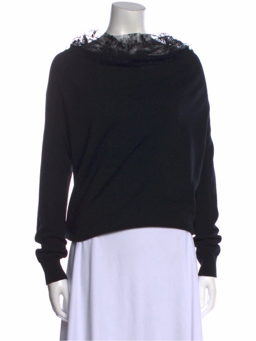 Adam Lippes Black Lace-Trim Cowl Neck Sweater
